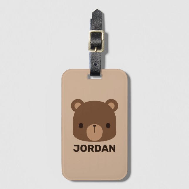 Cute Little Brown Bear med Personlig Namn Bagagebricka (Framsida vertikal)