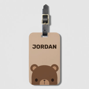 Cute Little Brown Bear med Personlig Namn Bagagebricka