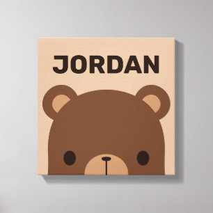 Cute Little Brown Bear med Personlig Namn Canvastryck