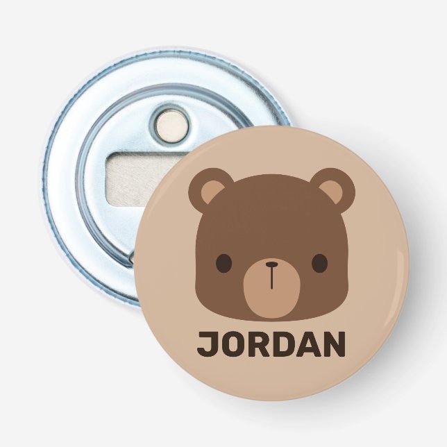 Cute Little Brown Bear med Personlig Namn Flasköppnare (Framsidan)