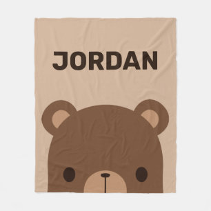 Cute Little Brown Bear med Personlig Namn Flee Fleecefilt