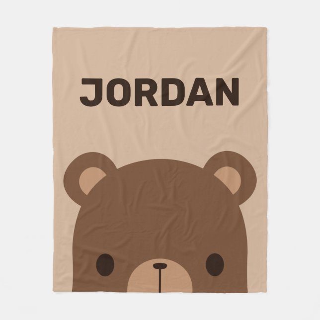 Cute Little Brown Bear med Personlig Namn Flee Fleecefilt (Framsidan)