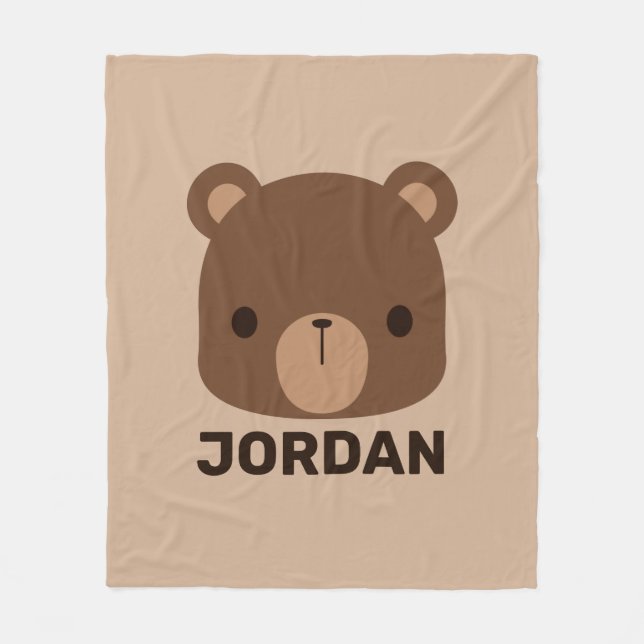 Cute Little Brown Bear med Personlig Namn Fleecefilt (Framsidan)
