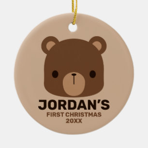 Cute Little Brown Bear med Personlig Namn Julgransprydnad Keramik
