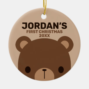 Cute Little Brown Bear med Personlig Namn Julgransprydnad Keramik