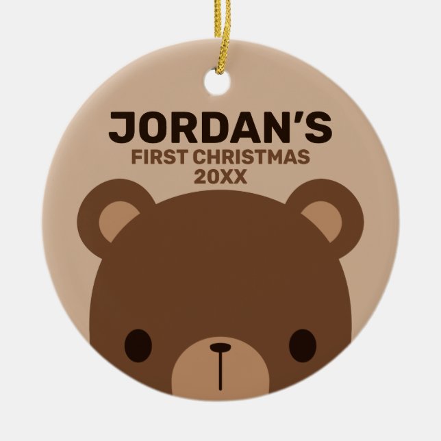 Cute Little Brown Bear med Personlig Namn Julgransprydnad Keramik (Framsidan)