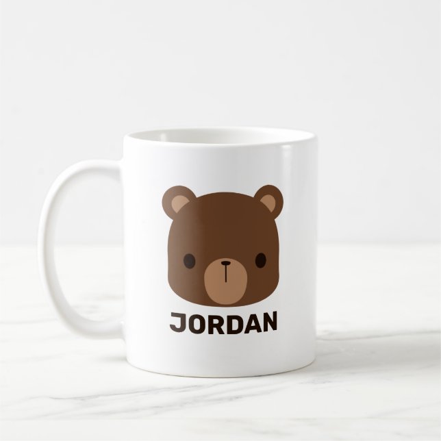 Cute Little Brown Bear med Personlig Namn Kaffemugg (Vänster)