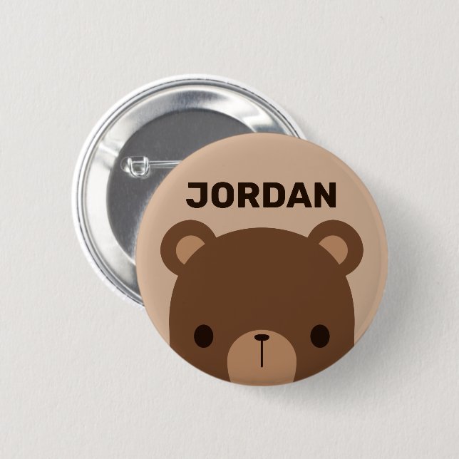 Cute Little Brown Bear med Personlig Namn Knapp (Framsida & baksida)