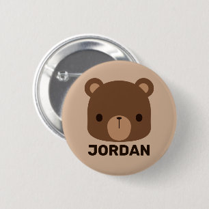 Cute Little Brown Bear med Personlig Namn Knapp