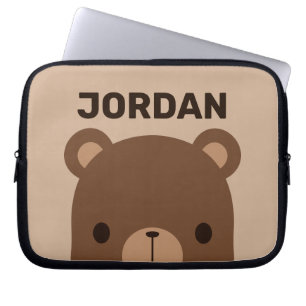 Cute Little Brown Bear med Personlig Namn Laptop Fodral