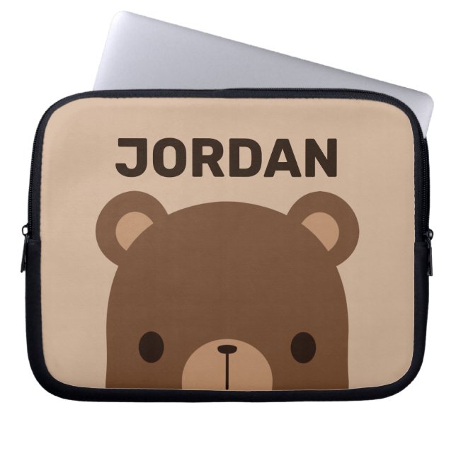 Cute Little Brown Bear med Personlig Namn Laptop Fodral (Framsidan)
