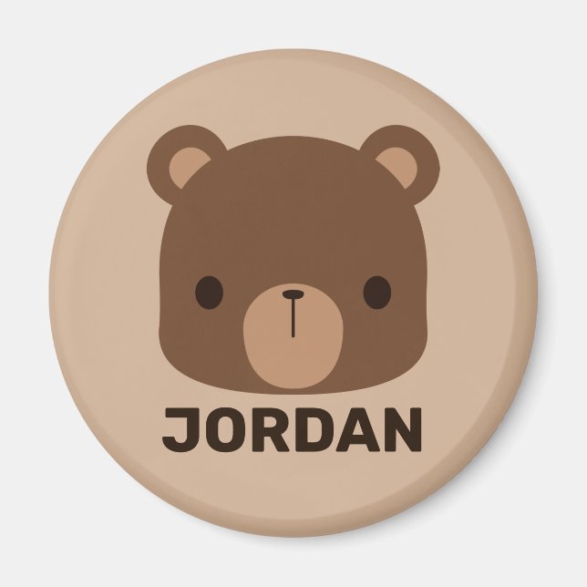 Cute Little Brown Bear med Personlig Namn Magnet (Framsidan)