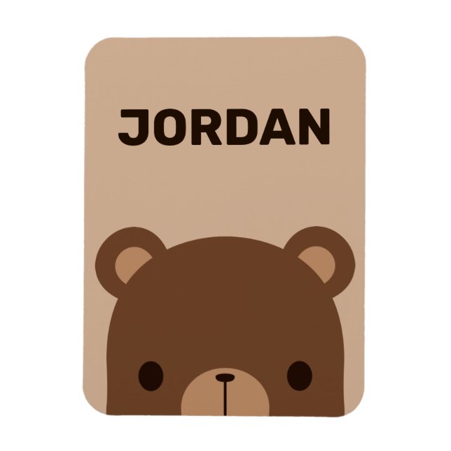 Cute Little Brown Bear med Personlig Namn Magnet (Vertikal)