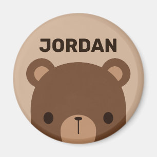 Cute Little Brown Bear med Personlig Namn Magnet