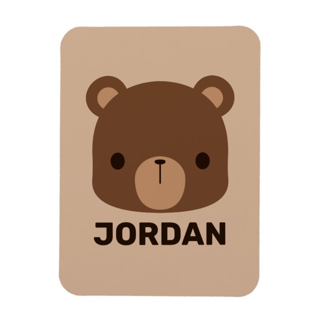 Cute Little Brown Bear med Personlig Namn Magnet (Vertikal)