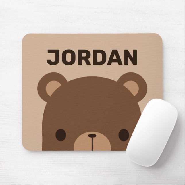 Cute Little Brown Bear med Personlig Namn Musmatta (Med mus)