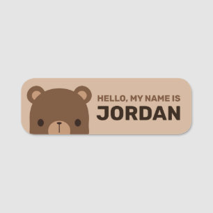 Cute Little Brown Bear med Personlig Namn Namnbricka