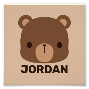 Cute Little Brown Bear med Personlig Namn Phot Fototryck