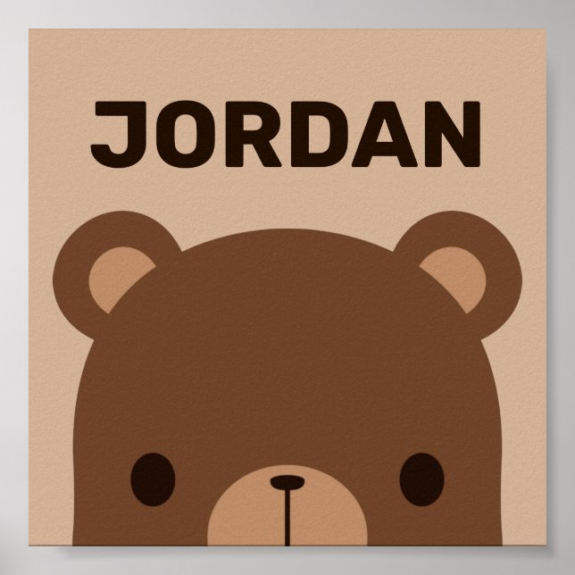 Cute Little Brown Bear med Personlig Namn Poster (Framsidan)