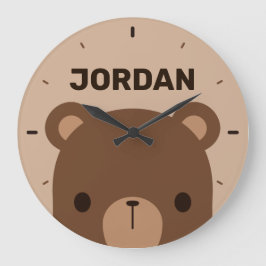 Cute Little Brown Bear med Personlig Namn Stor Klocka