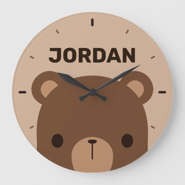 Cute Little Brown Bear med Personlig Namn Stor Klocka (Framsida)