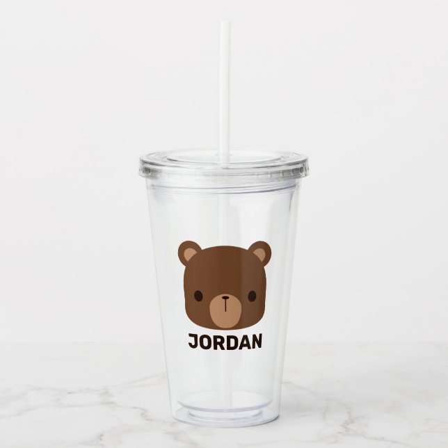 Cute Little Brown Bear med Personlig Namn Take Away Mugg (Framsida)