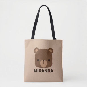 Cute Little Brown Bear med Personlig Namn Tygkasse