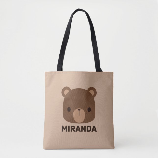 Cute Little Brown Bear med Personlig Namn Tygkasse (Framsida)