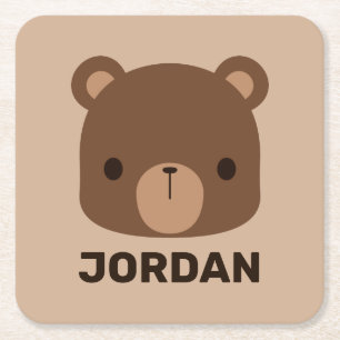 Cute Little Brown Bear med Personlig Namn Underlägg Papper Kvadrat