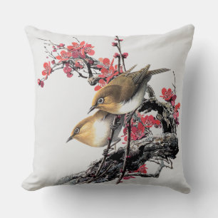 Cute Little Brown Guld Birds Dekorativ kudde
