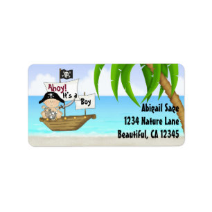 Cute Little Buccaneer Pirat Baby Shower Adress Adressetikett