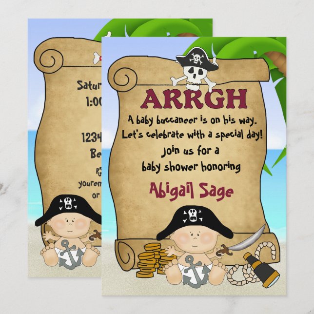 Cute Little Buccaneer Pirat Baby Shower Inbjudningar (Fram/baksida)