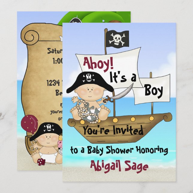 Cute Little Buccaneer Pirat Baby Shower Inbjudningar (Fram/baksida)