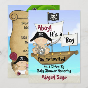 Cute Little Buccaneer Pirat Drive by Baby Shower Inbjudningar
