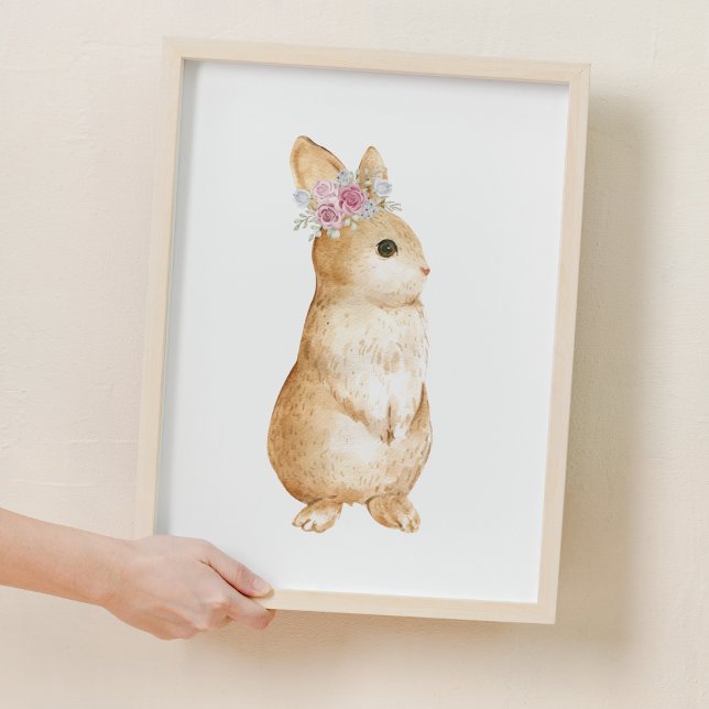 Cute Little Bunny Blommigt Woodland Nursery Decor Poster (Cute Little Bunny Floral Woodland Nursery Decor)
