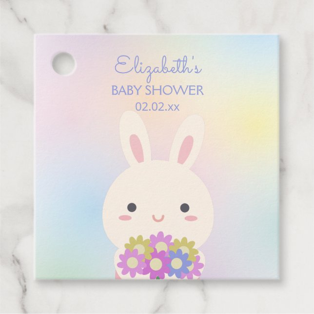 Cute Little Bunny & Flowers Flicka Shower Party Gåvor Etiketter (Framsida)