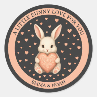 Cute Little Bunny Love with Heart on Dark Charcoal Runt Klistermärke