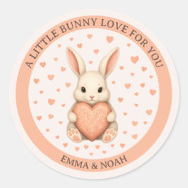 Cute Little Bunny Love with Heart on Soft Blush Runt Klistermärke