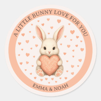 Cute Little Bunny Love with Heart on Soft Blush Runt Klistermärke
