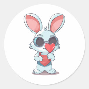 Cute Little Bunny med glasögon Heart Day Påsk Runt Klistermärke