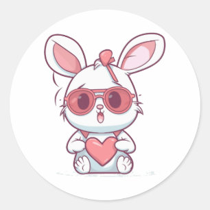 Cute Little Bunny med glasögon Heart Day Påsk Runt Klistermärke