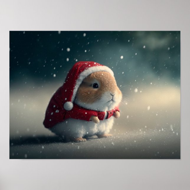Cute Little bunny med Jultomten hat Poster (Framsidan)