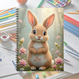 Cute Little bunny omgiven av blommor, anpassningsb Anteckningsbok