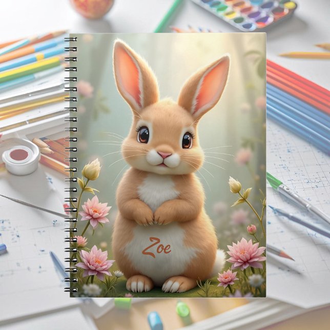 Cute Little bunny omgiven av blommor, anpassningsb Anteckningsbok (Skapare uppladdad)