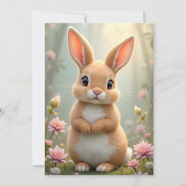 Cute Little bunny omgiven av blommor Julkort (Framsida)