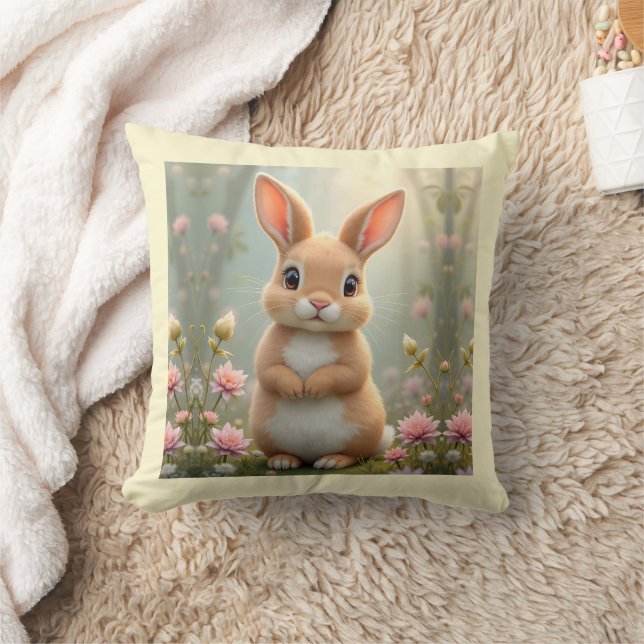 Cute Little bunny omgiven av blommor Kudde (Filt)