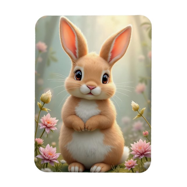Cute Little bunny omgiven av blommor Magnet (Vertikal)