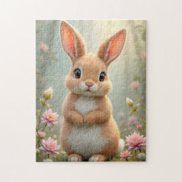 Cute Little bunny omgiven av blommor Pussel