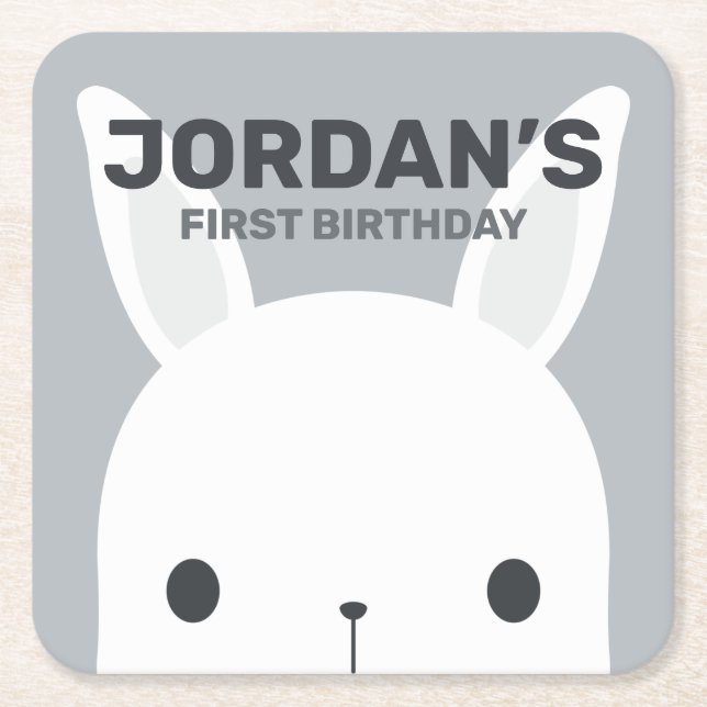 Cute Little Bunny Rabbit Birthday Underlägg Papper Kvadrat (Framsidan)