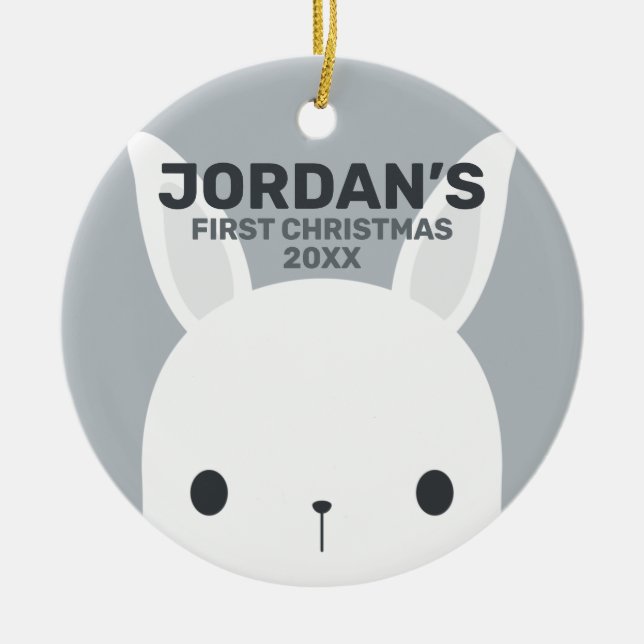 Cute Little Bunny Rabbit Första jul Julgransprydnad Keramik (Framsidan)